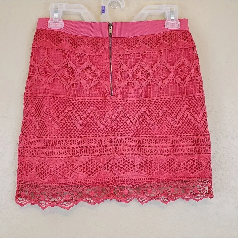 American Eagle High Rise Crochet Lace Boho Salmon Pink Mini Skirt